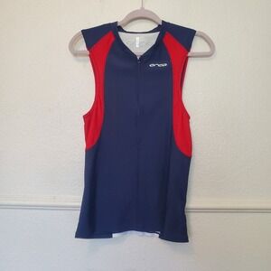 Orca Womens Triathlon Jersey Sleeveless Quarter Zip Navy Red White Size Large